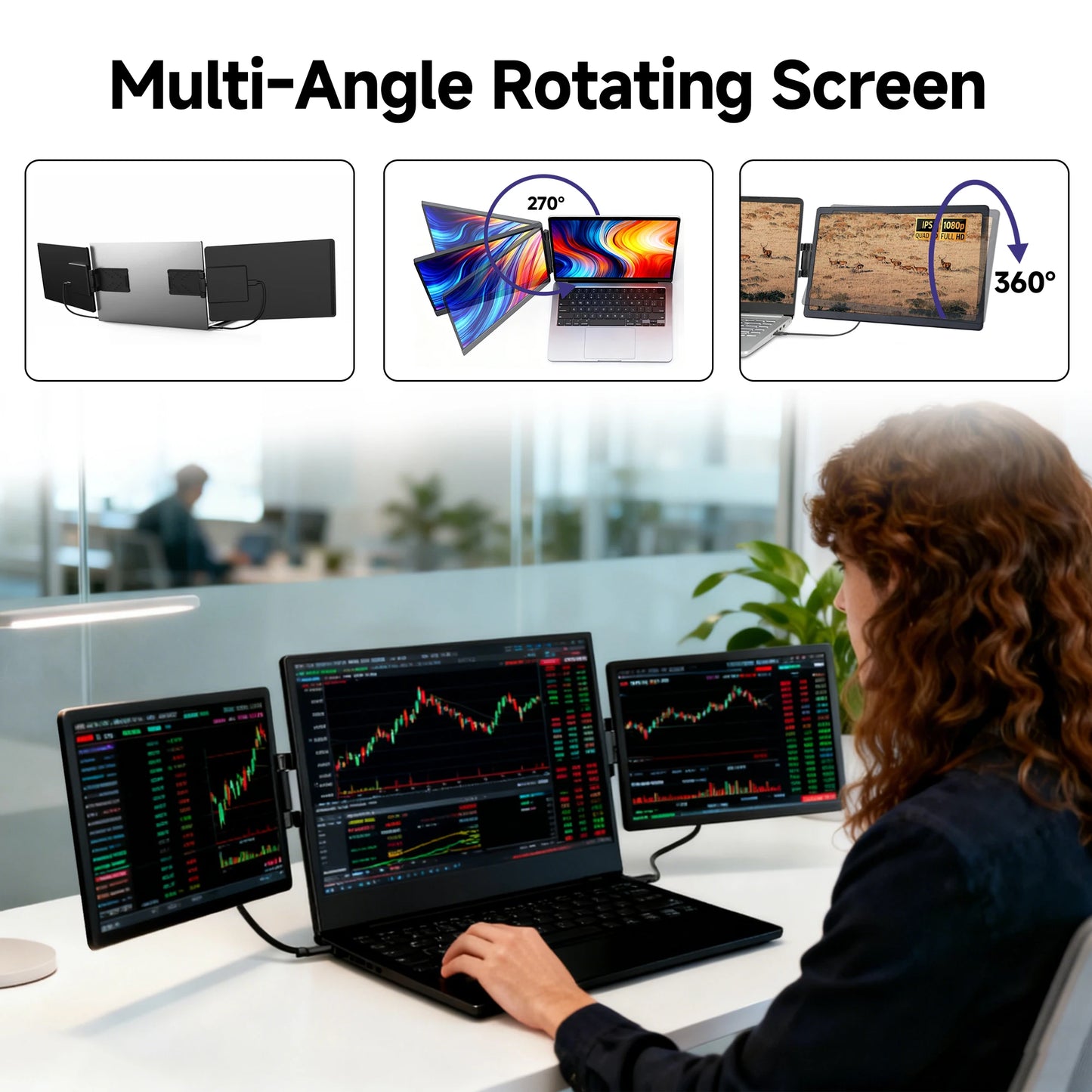 13.3inch Portable Monitor - FHD Laptop Second Expansion Screen For Switch/Phone/Tablet,USB-C HDMI-Compatible,Rotatable Display