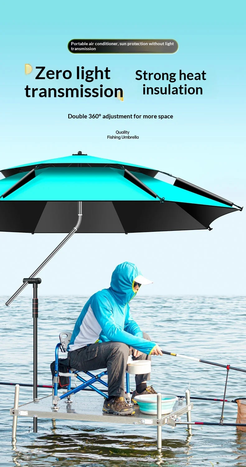 Outdoor Fishing Umbrella Heavy Duty Double Layer UV Protection Waterproof Upgraded Black Coating Patio Beach Base Included