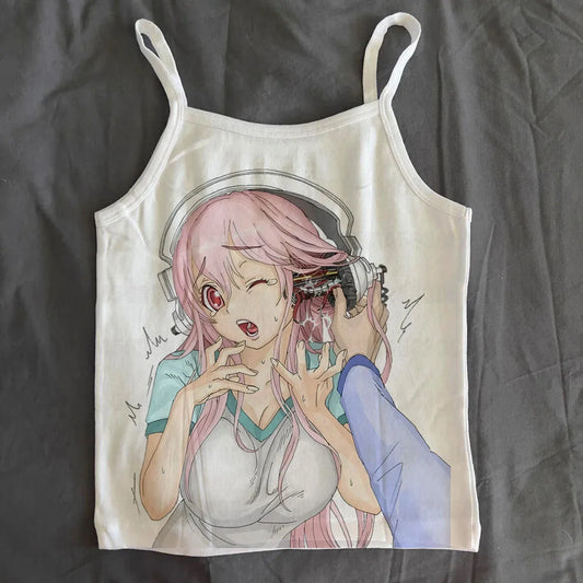 Harajuku Summer Cute Graphic Camisole Female Fairy Core Aesthetic Tank Tops 2000s Tops Vintage Y2k Style Crop Tops Emo Girls Y2k