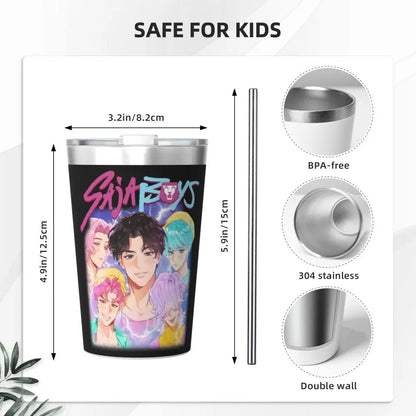 Mystery Saja Boys Kpop Demon Hunters Tumbler With Straw For Kids Stainless Steel Travel Mugs Double Wall Vacuum Insulated 12oz