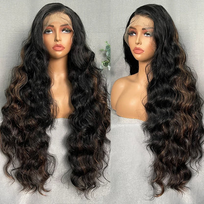 X-TRESS Synthetic Lace Front Hair Wigs for Women 32inch Long Loose Wave Black Color 13X6 Lace Frontal Wig with Natural Baby Hair