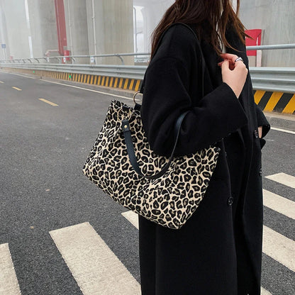 New Fashion Tote Bags Shopping and Travel  Canvas Bags New Women Popular Handbags Large Capacity Leopard Shoulder Bags Сумка