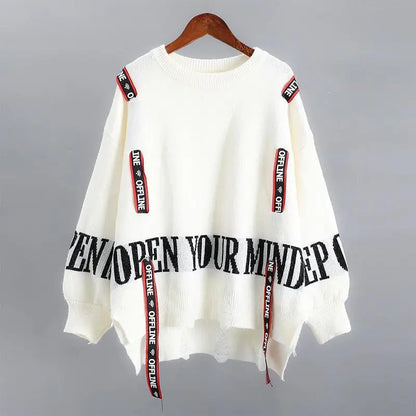 Autumn Winter Y2K Letter Sweater Women Fashion Casual All-match Jumpers Loose Knitted Pulllover Lady Top Harajuku Female Clothes