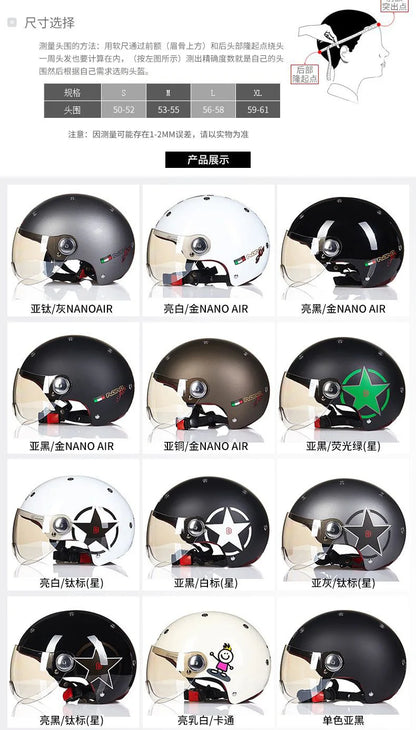 BEON Motorcycle Helmet for Adult and Child All Seasons Electric Vehicle Half Helmet Summer Sun Protection Helmet Motorcycle