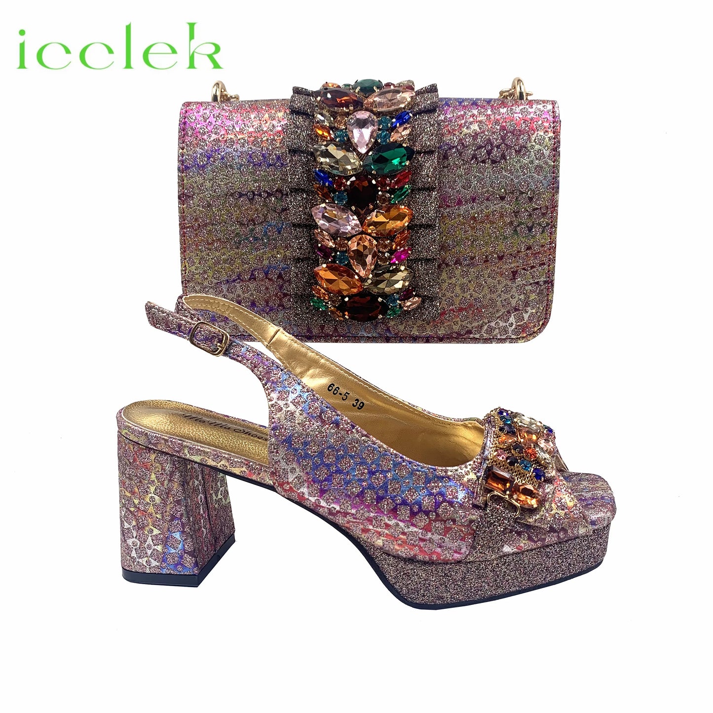 2026 Shiny Italian Fashion Pointed Toe Women Heel Fashion Rhinestone Decoration Silver Color Shoes And Bag Set
