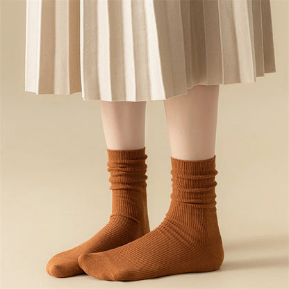 Women's Socks New Autumn Casual Simple Solid Color Winter Warm Socks For Women Korean Style Middle Tube Girls Pile Socks