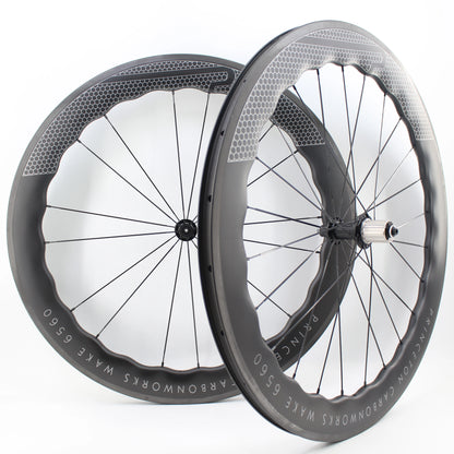 Newest 700C Road Bike UD Full Carbon Fibre wheelset Carbon Bicycle Wheelset clincher tubeless rims 65mm wave 25mm width V brake