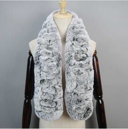 Winter Women Knitted Real Rex Rabbit Fur Scarf Natural Soft Long Style Rex Rabbit Fur Muffler Lady Warm 100% Genuine Fur Scarves