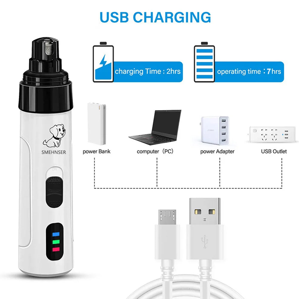Rechargeable Dog Nail Grinders USB Charging Pet Nail Clippers Electric Dog Cat Paws Nail Grinder Grooming Trimmer Tools
