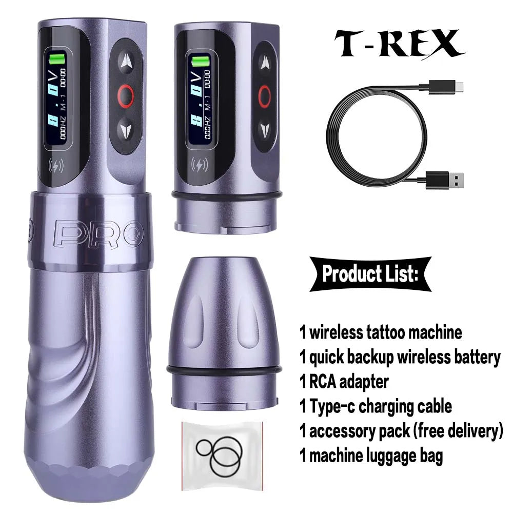 T-Rex Wireless Tattoo Machine Rotary Pen Coreless Motor 4.0mm Travel with Two 1600mAh Batteries Suitable for Tattoo Artists