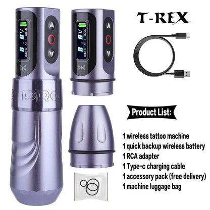 T-Rex Wireless Tattoo Machine Rotary Pen Coreless Motor 4.0mm Travel with Two 1600mAh Batteries Suitable for Tattoo Artists