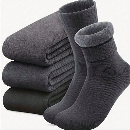 3Pairs Men's Thermal Lined Socks, Thick Soft Comfortable Sock For Cold Weather, Winter Hiking Boots, Black
