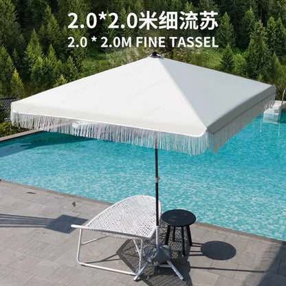 Seaside Resort Beach Umbrella Courtyard Tassel  Pool Terrace Parasol Square Umbrella