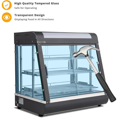 Unique features-26" Commercial Food Warmer Display Pizza Warmer, 3-Tier Electric Countertop Food Warmer w/LED Lighting
