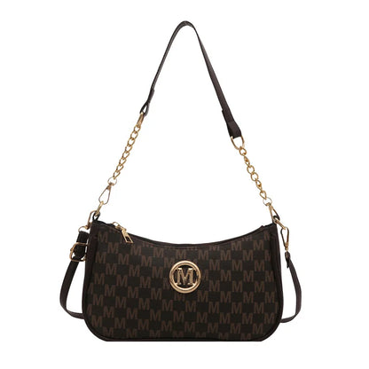 Vintage Style Handbag Crossbody Bag, Gold Letter 'M' Design Pu Leather Shoulder Messenger Bag, Synthetic Leather Tote Bag, Purse