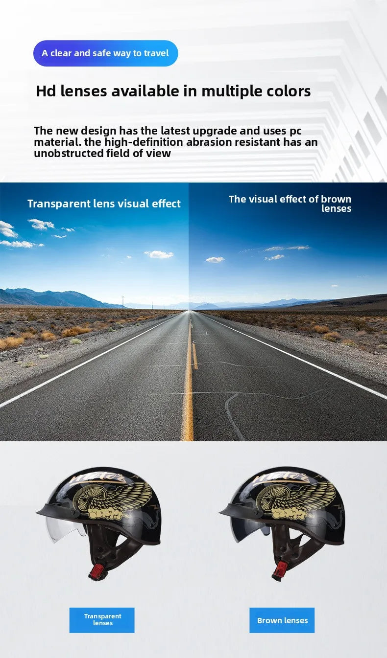 Vintage Helmet Motorcycle Half Helmet Men's and Women's Electric Locomotive Summer Hard Hat Hoop Helmet Personality