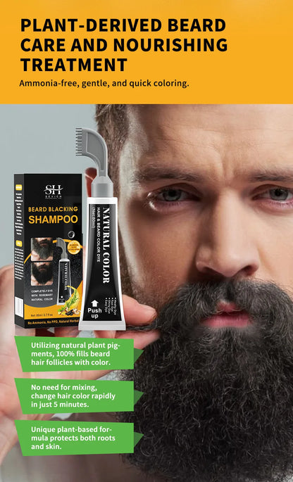 80ml Hair Dye Cream Black Beard Dye Cream For Men Permanent Plant Beard Dye Shampoo Fast Cover White Grey Beard Hair Care