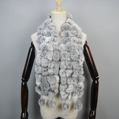 Women Winter Warm Real Rabbit Fur Scarf Hot Sale Natural Rabbit Fur Muffler 2025 Lady 100% Genuine Fur Scarves Wholesale Retail