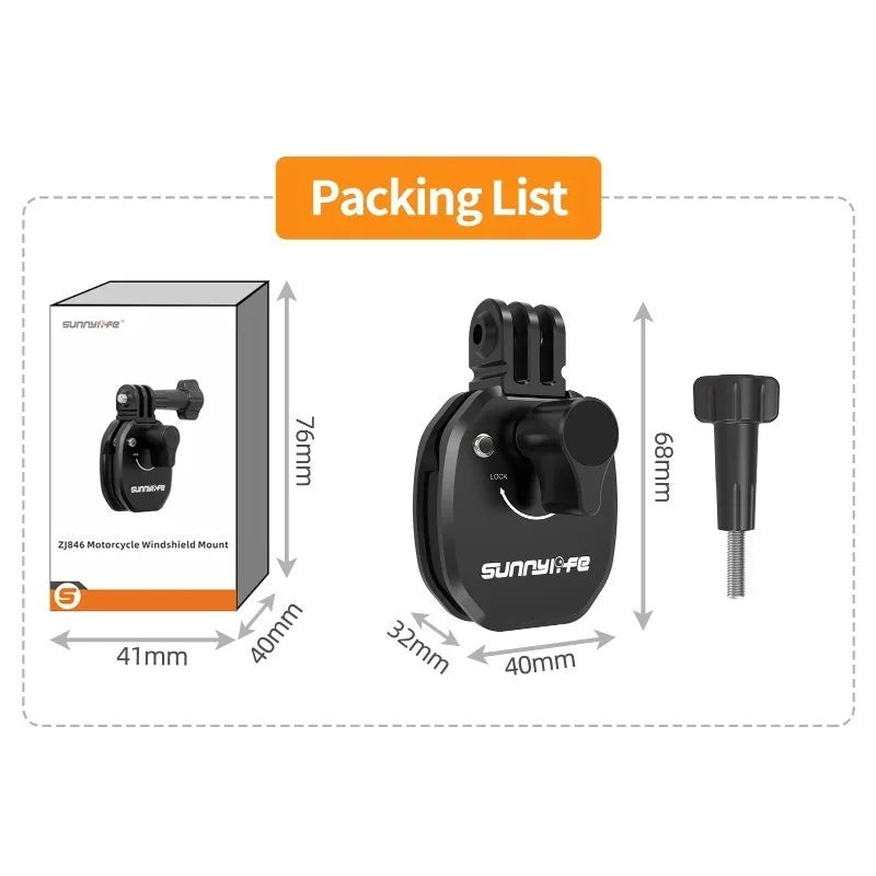 Motorcycle Windshield Clip For Insta360 X4 Ace Pro 2 DJI Action 5 PRO Phone GoPro 13 12 Action Camera Aluminum Alloy Mount Clip