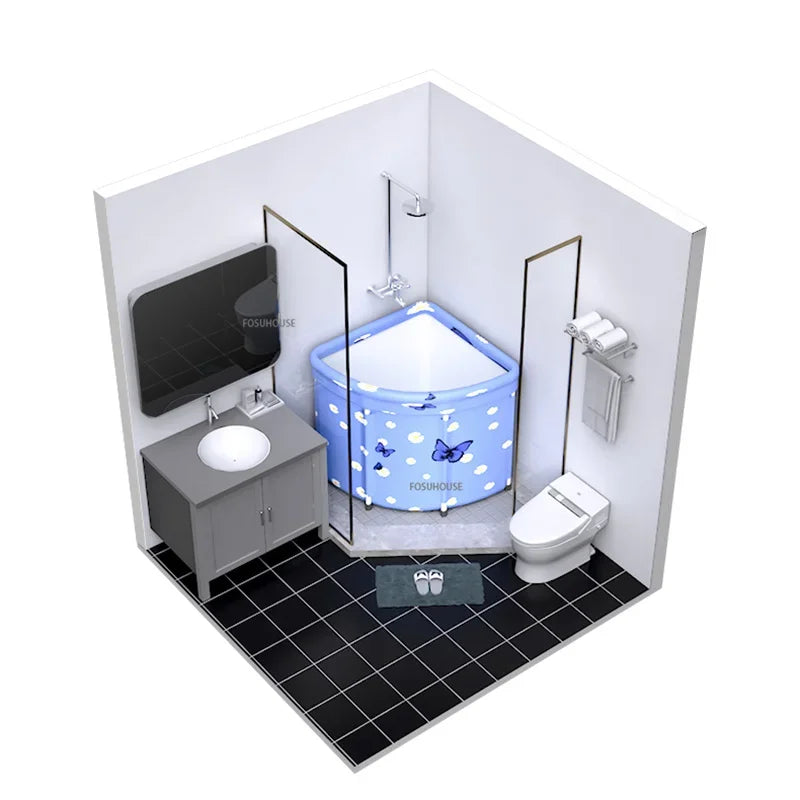Household Triangular Bathtub Foldable Bath Bucket Swimming Pool Dual-use Portable Steam Sauna Fan-shaped Bath Barrel