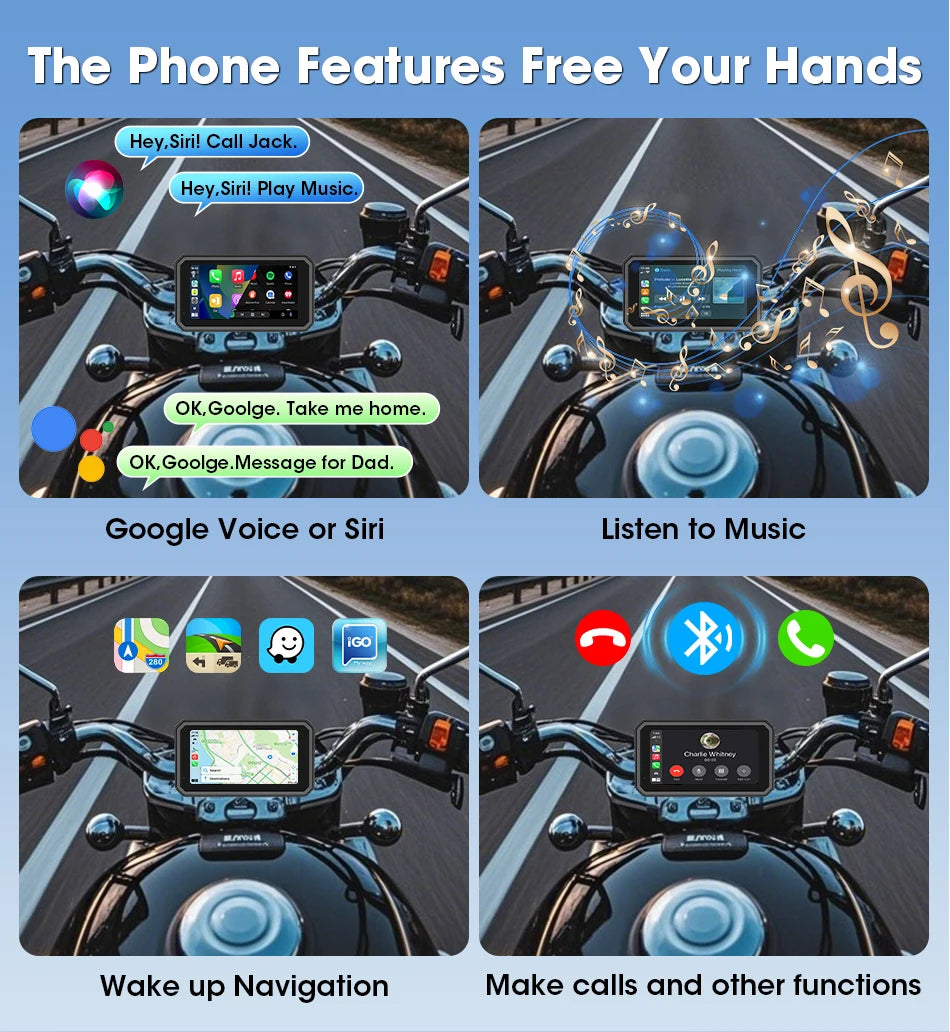 6.25 Inch Portable Quick Disassembly Motorcycle Carplay Android Auto GPS for Moto Navigation IP67 Waterproof IPS Display TPMS