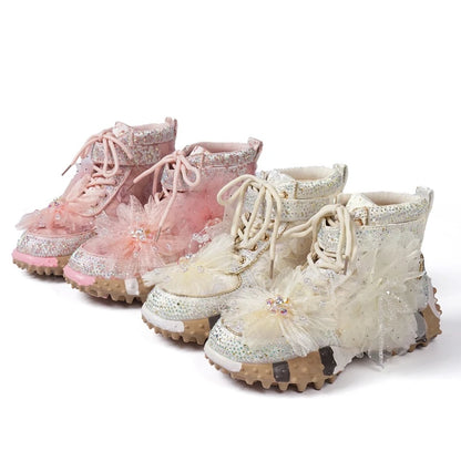 Women's Rhinestones High Top Luxury Sports Shoes Sparkling Shoes Lace Up Mesh Water Diamond Fashion Casual Shoes Zapatos Mujer