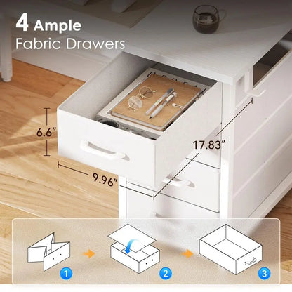 55 Inch Computer Desk with 4 Drawers, Office Desk with Power Outlets, Printer Shelf amp Storage Shelves, Large Writing Study Ta