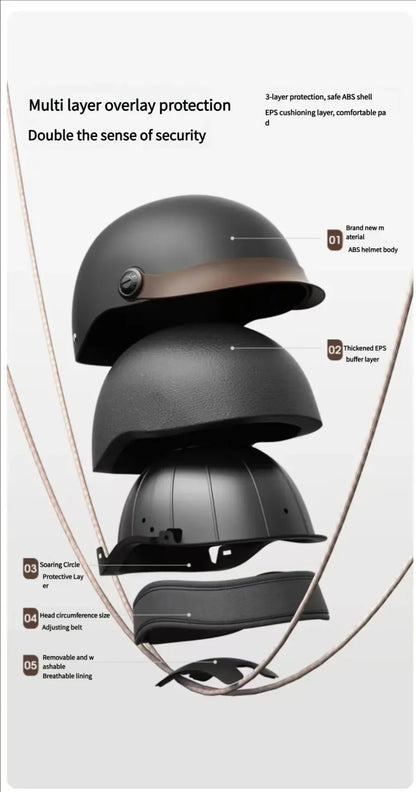 Vintage Ultra Light Electric Bicycle Helmet Sunscreen Breathable Motorcycle Half Helmet Fall Prevention Safety Helmets Riding