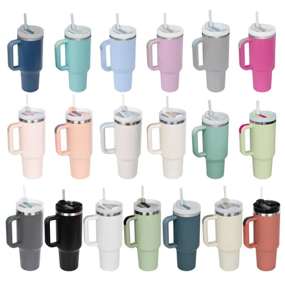 40oz Tumbler with Handle Straw and Silicone Boom Stainless Steel Vacuum Thermos Cup Large Capacity Travel Car Coffee Mug Logo