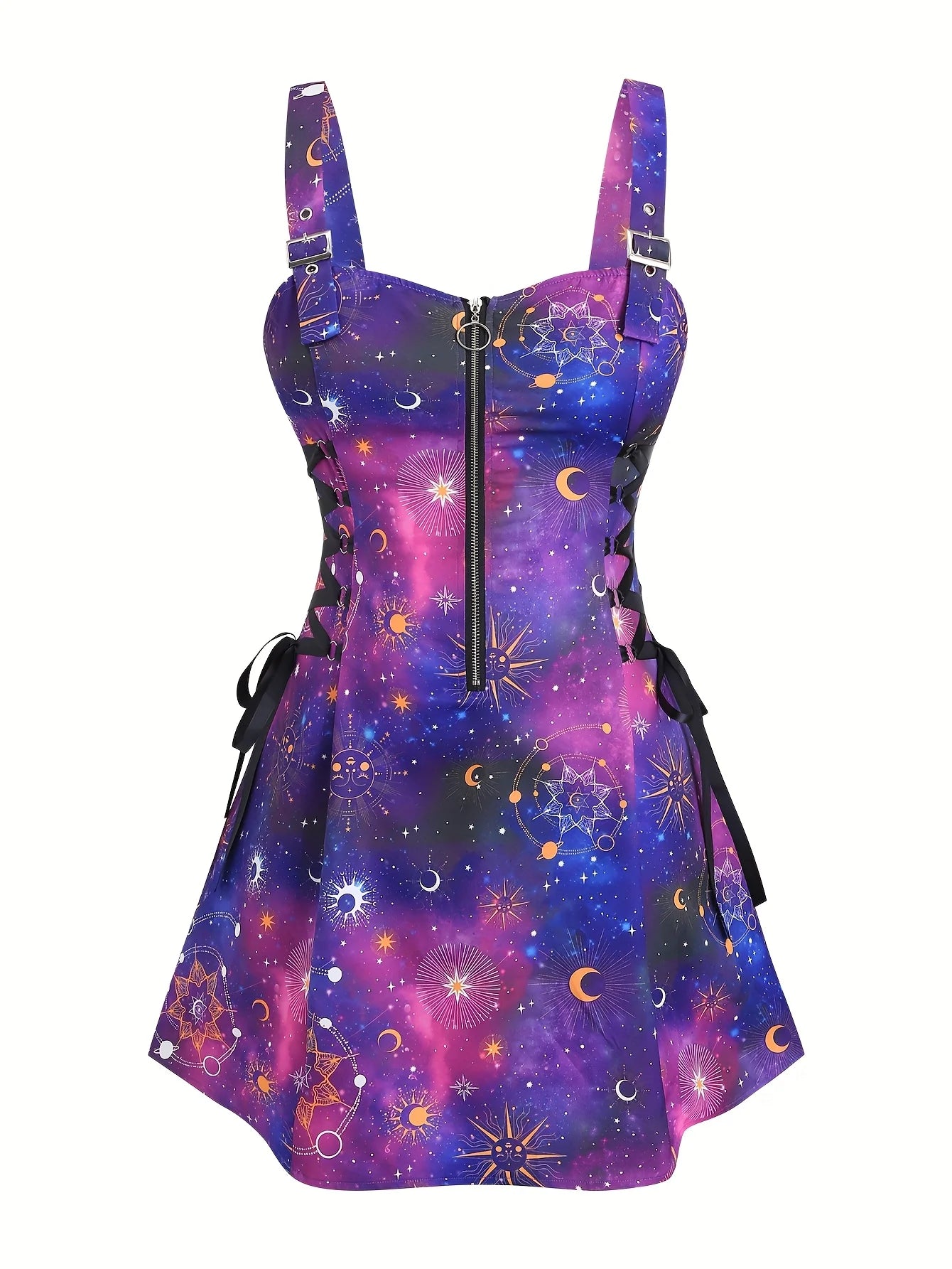 European and American trend oversized ladies slimming shoulder strap zipper full print skull pattern dress