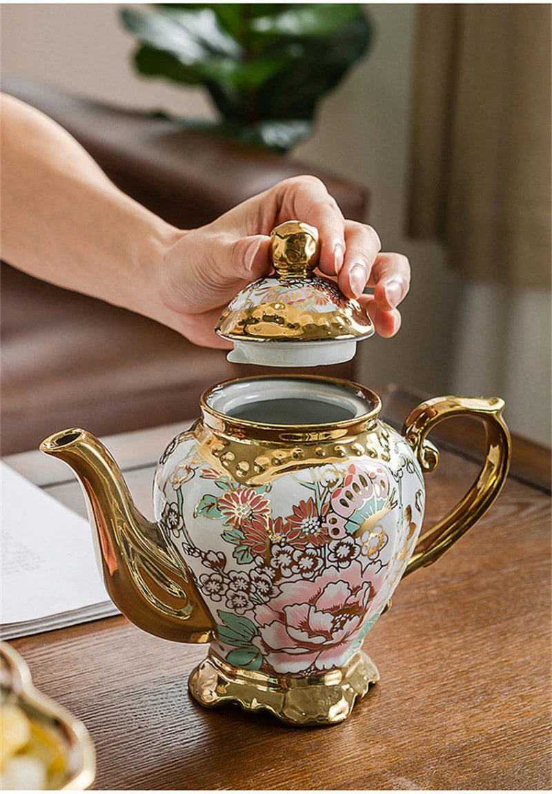 900ML European British Teapot  Porcelain High-Capacity Tea Pot With Filter Luxury Teaware Heat Resistant Kettle Pot Ceramic