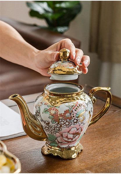 900ML European British Teapot  Porcelain High-Capacity Tea Pot With Filter Luxury Teaware Heat Resistant Kettle Pot Ceramic