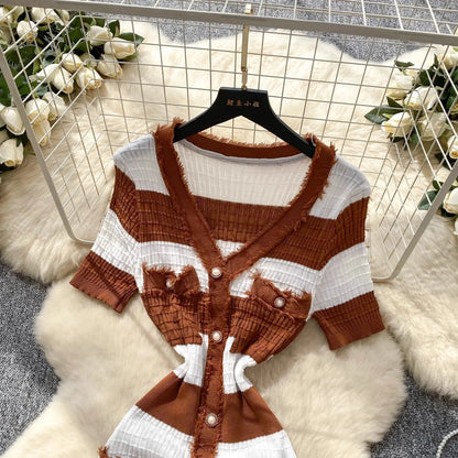 YuooMuoo Chic Fashion Sexy Package Hips Knitted Long Dress 2025 Spring and Summer Elegant Slim Waist Office Lady Sweater Dress