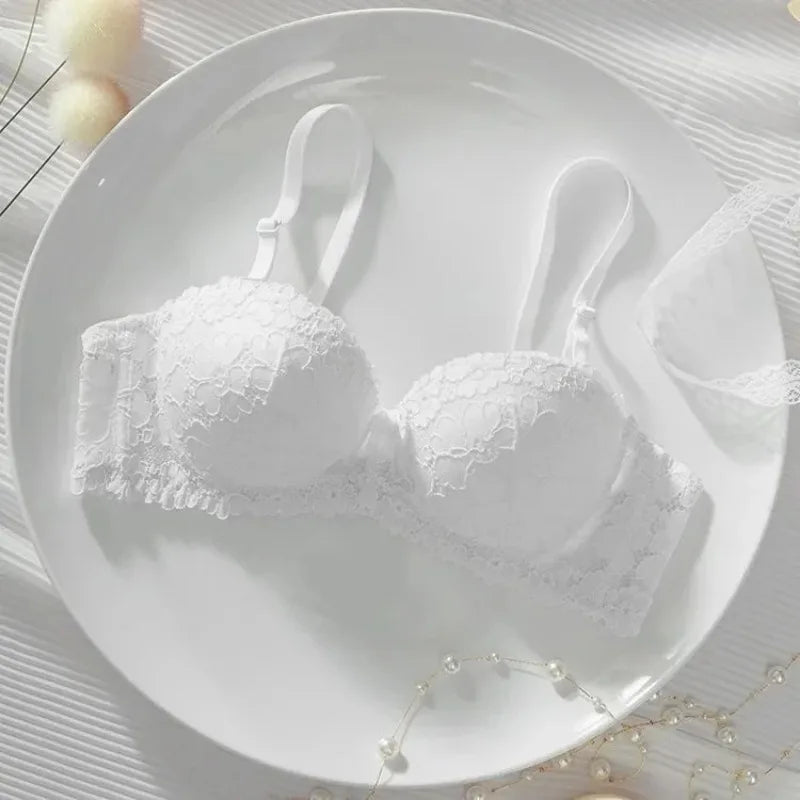 Thickened Underwear Women's Small Breasts Gather Together with Steel Rings Shaped Upper Support A Cup Flat Bra Double Bralette