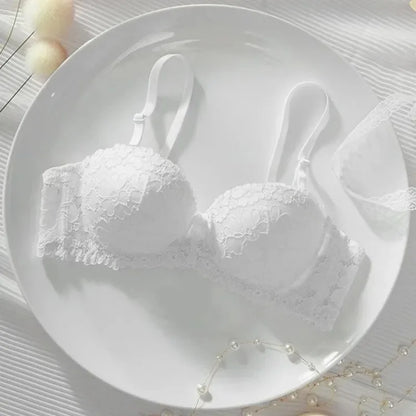 Thickened Underwear Women's Small Breasts Gather Together with Steel Rings Shaped Upper Support A Cup Flat Bra Double Bralette