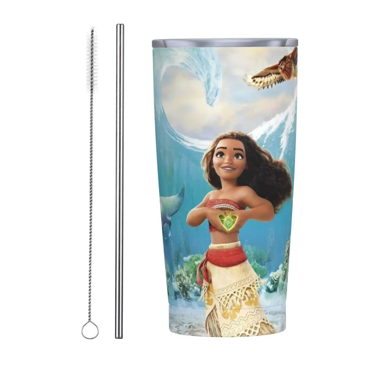 Moana and Pua Cartoon Movie Insulated Tumbler with Straws Stainless Steel Coffee Mugs Double Wall Car Bottle Cups 20oz