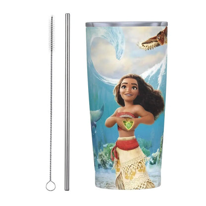 Moana and Pua Cartoon Movie Insulated Tumbler with Straws Stainless Steel Coffee Mugs Double Wall Car Bottle Cups 20oz