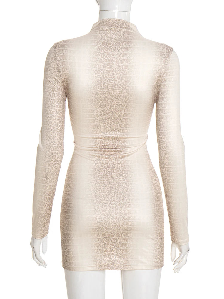 Weird Puss Hottie Snake Pattern Dress Women Winter Trend Full Sleeve Sexy Street Midnight Activity Stretch Skinny Mini Bodycon