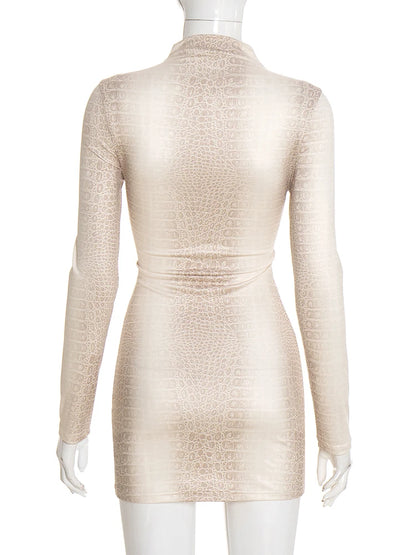 Weird Puss Hottie Snake Pattern Dress Women Winter Trend Full Sleeve Sexy Street Midnight Activity Stretch Skinny Mini Bodycon