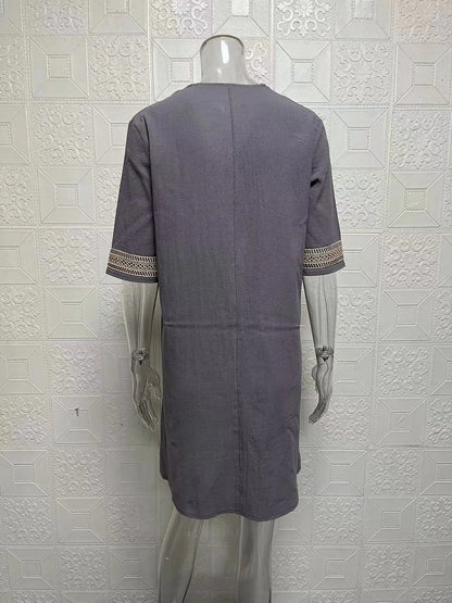 New solid color V-neck mid-sleeved elegant dress