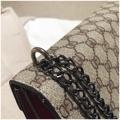 Fashionable Mini Printed Chain Women's Bag Crossbody Shoulder Bag Soft PU Leather Square Shape Bag with Phone Pocket