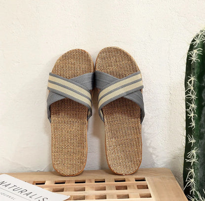 Summer Women's Slippers Home Flats Hemp Luxury Designer Woman Shoes Casual Indoor Slides Couple 2026 Soft Lightweight Large Size