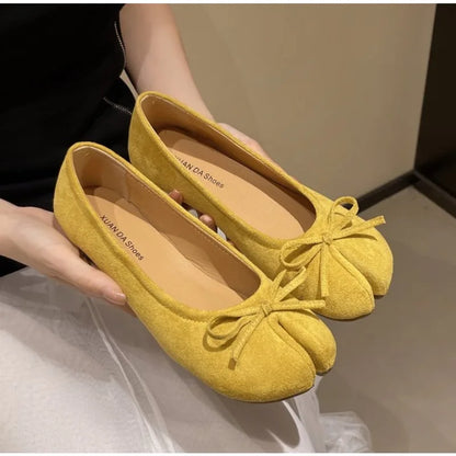 Luxury Brand Spring Retro Women's Bow Split Hoof Toe Single Shoes Comfortable Rubber Bottom Ladies Tabi Ninja Ballet Flat Shoes