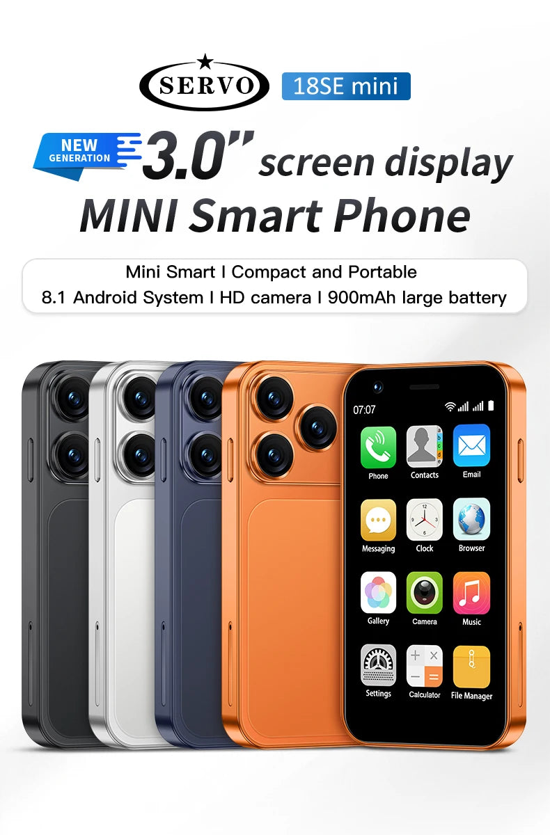 SERVO 18SE MINI Cute Android Smartphone 3G WCDMA Android OS Dual SIM Card Play Store Face Unlock Hotspot 3.0" Small Smart Phones