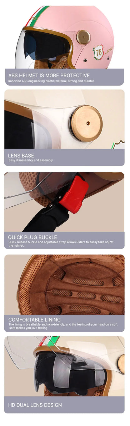 Daul Lens Open Face Motorcycle Helmets Retro Vintage Moto Jet Helmet Men Women DOT Unisex 3/4 Open Half Helm Cascos Para Motos