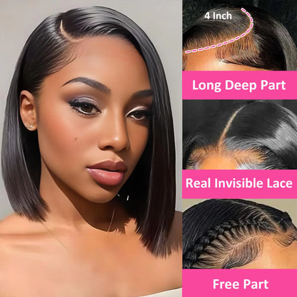 200Density Straight Short Bob 5x5 HD Lace Front Human Hair Wigs 4x4 Lace Closure Wig Brazilian Black Wig For Women Cheap On Sale