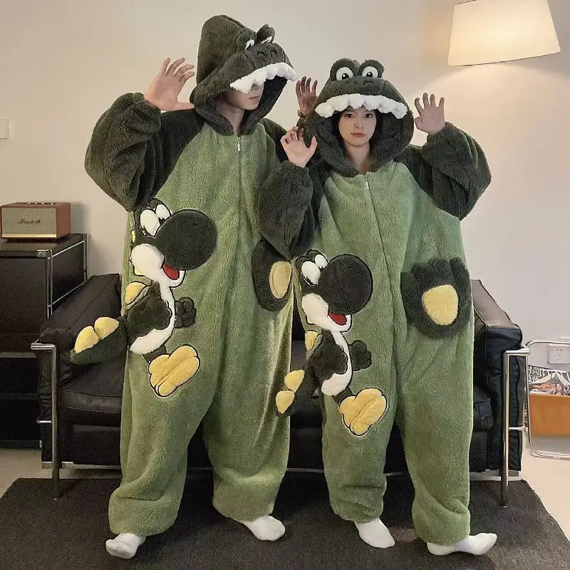 Kigurumi Adults Winter Sleepwear Women Men Pajamas Animal Onesie Thicken Couples Pijamas Cartoon Night Wears For Women Homewear