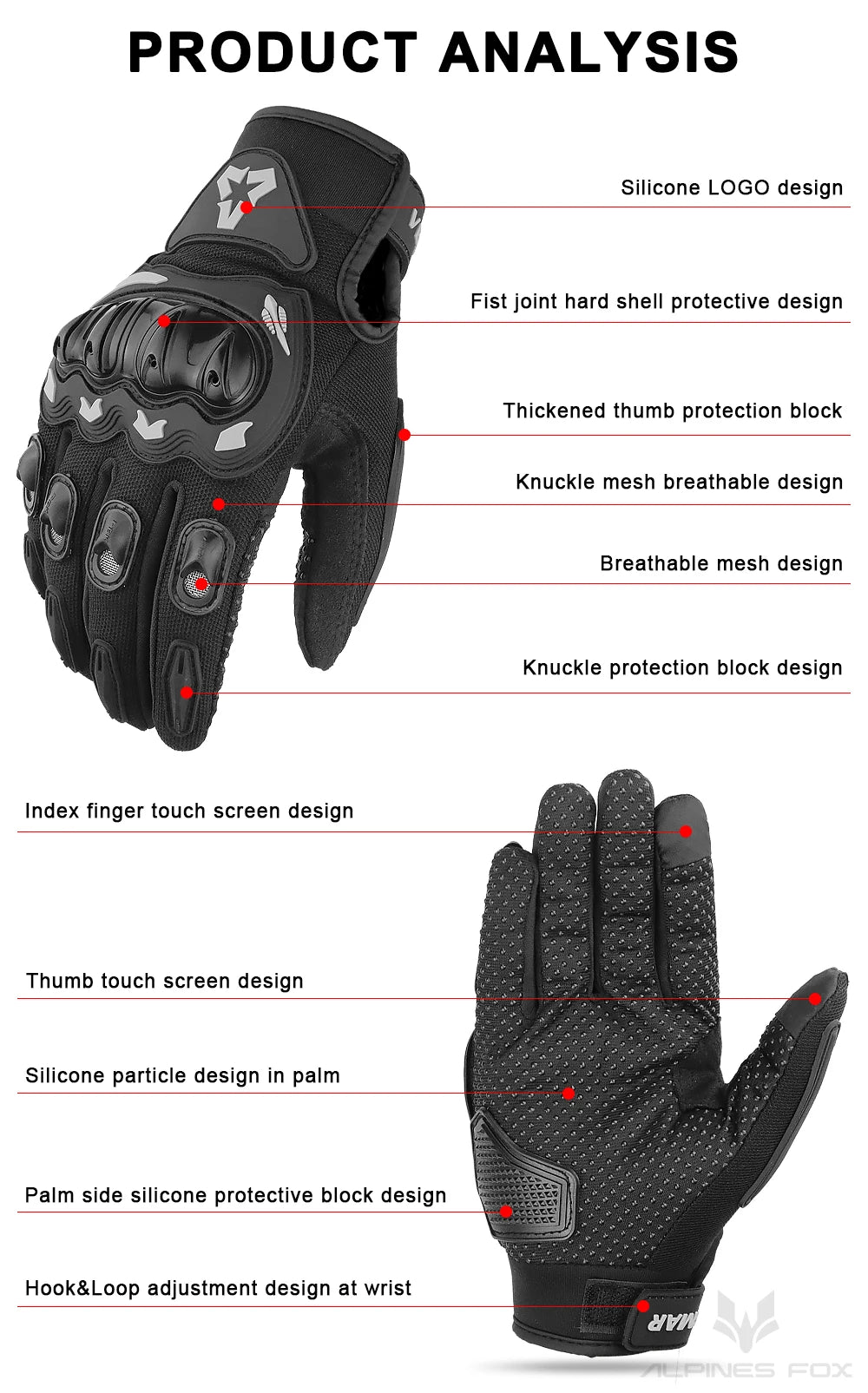 VEMAR Summer Motorcycle Gloves Men Black Full Finger Touchscreen Cycling ATV MTB Guantes Moto Luvas Bike Riding Glove Women Red