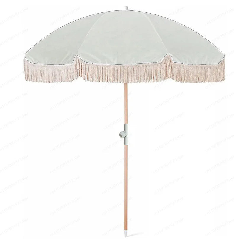 2m yellow striped umbrella with tassels, outdoor shade, beach umbrella, courtyard camping, sun protection