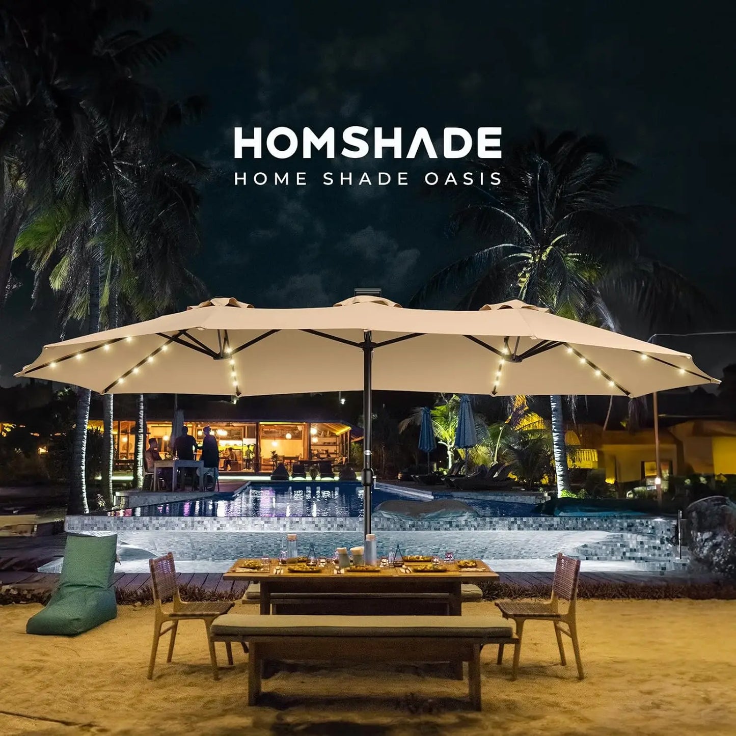 Double Sided Patio Umbrellas - 15ft Solar Lights LED Lighted Outdoor Extra Large Market Table Umbrella with Base, Customized